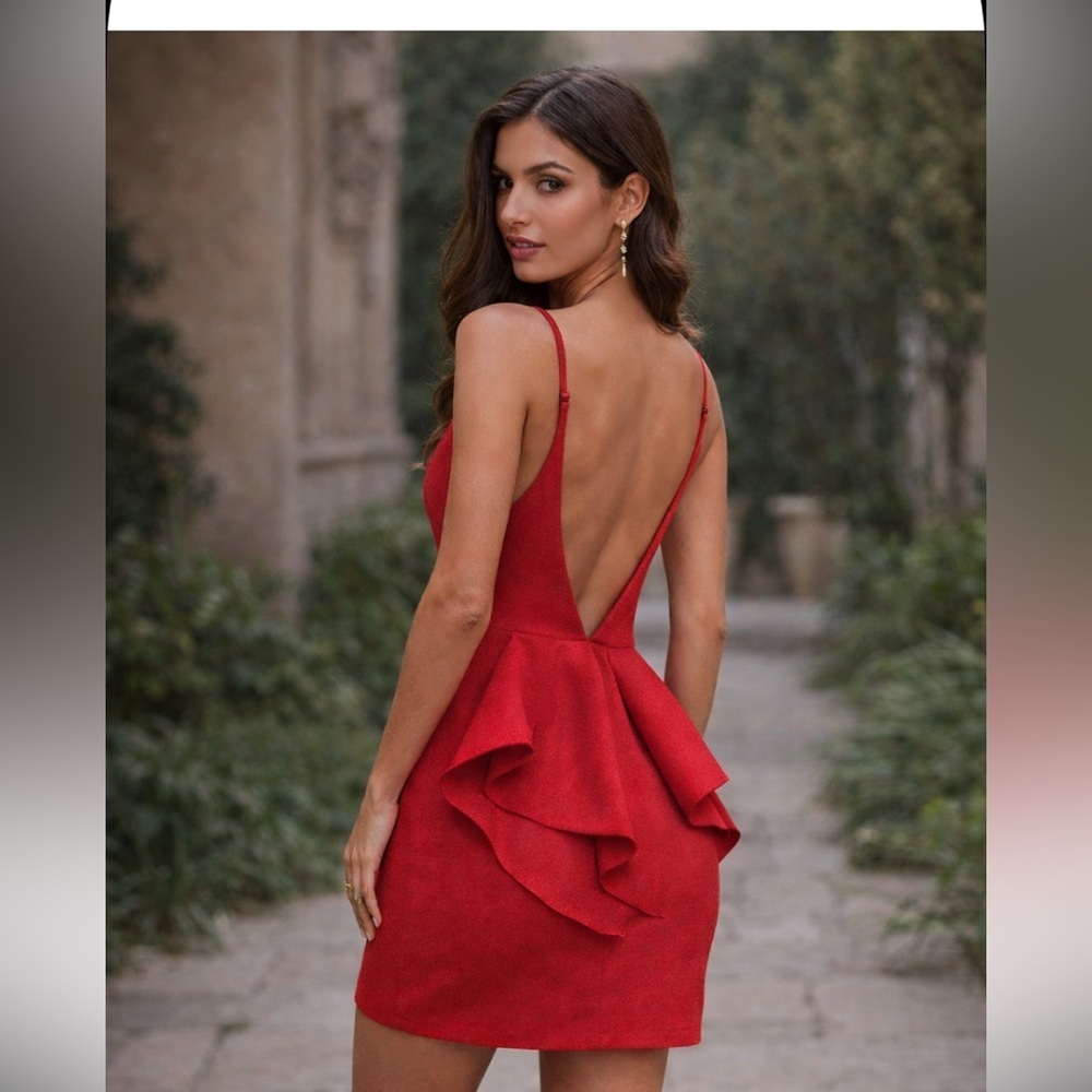 NUDE brand red v plunge dress mini open back formal party wedding $98 L casual